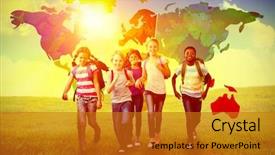  Presentation with wide - Presentation design with world wide - school kids running in school background and a gold colored foreground