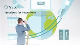  Presentation with businessman climbing the career ladder - Slide set enhanced with world wide delivery - businessman looking on a ladder background and a  colored foreground