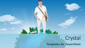  Presentation with sky blue and golden yellow - Amazing presentation having world wide delivery - happy courier man holding envelops backdrop and a  colored foreground