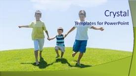  Presentation with children running - Slides with world youth day - children running on the grass background and a sky blue colored foreground