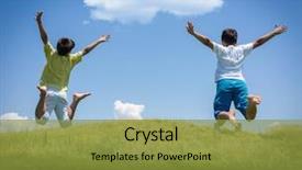  Presentation with field - Theme consisting of world youth day - kid jumping on beautiful field background and a  colored foreground