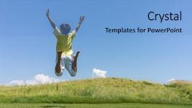  Presentation with kid bone - Presentation design featuring world youth day - kid jumping on beautiful field background and a  colored foreground