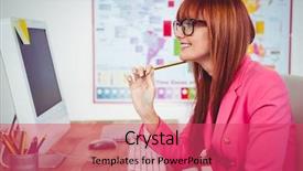  Presentation with office desk reception - Presentation theme enhanced with world youth day - smiling hipster businesswoman at her background and a  colored foreground