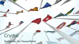  Presentation with world flags - Audience pleasing PPT layouts consisting of worldbusiness - looking up world national flags backdrop and a sky blue colored foreground
