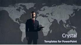  Presentation with globalization - PPT layouts with worldmap - businessman standing with computer tablet background and a tawny brown colored foreground