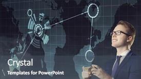  Presentation with city map - Beautiful PPT layouts featuring worldmap - businessman with smartphone looking backdrop and a dark gray colored foreground