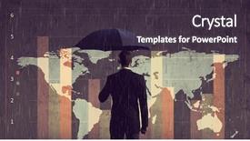  Presentation with businessman standing on maze - Slide deck consisting of worldmap - businessman with umbrella standing background and a tawny brown colored foreground