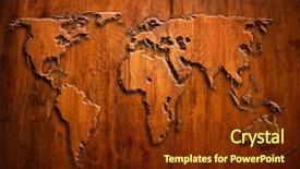 Presentation with wood carving - Colorful PPT layouts enhanced with worldmap - world map carving on wood backdrop and a tawny brown colored foreground