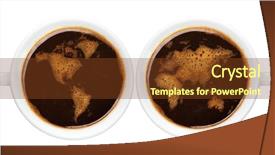  Presentation with coffee cup - PPT layouts with worldmap made of bubble background and a tawny brown colored foreground