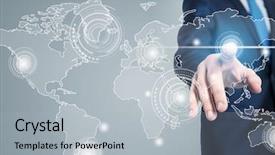  Presentation with digital - Cool new slide set with worldwide - close up of businessman touching backdrop and a light gray colored foreground