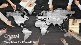  Presentation with marketing strategy - Presentation with worldwide - top view of people hands background and a dark gray colored foreground