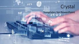  Presentation with high tech - Beautiful PPT theme featuring worldwide finance - keyboard buttons pressed by hand backdrop and a light blue colored foreground