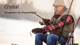  Presentation with fisherman - Theme having old fisherman fishing on river background and a soft green colored foreground