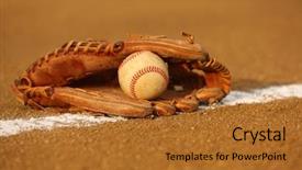  Presentation with mlb baseball - PPT layouts with worn baseball in a glove background and a red colored foreground