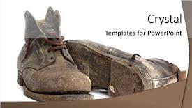  Presentation with shoes - Slide set having worn-out old work boots background and a white colored foreground