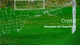  Presentation with soccer net - PPT theme enhanced with worn-out-soccer-net background and a forest green colored foreground