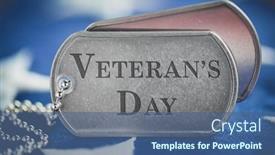  Presentation with veteran - Colorful presentation design enhanced with worn-us-american-dog-tags backdrop and a ocean colored foreground