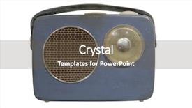  Presentation with vintage radio - Theme featuring 1950s fashion - worn vintage radio isolated towards background and a tawny brown colored foreground