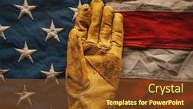  Presentation with usa flag - Theme with worn-work-glove-laying background and a tawny brown colored foreground