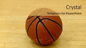  Presentation with court - PPT layouts consisting of wornout basket ball on a indoor court after a match background and a yellow colored foreground