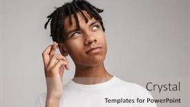  Presentation with good luck - Slide deck featuring worried-african-man-wearing-casual background and a light gray colored foreground