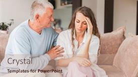 Presentation with someone crying - Slides having worried-aged-father-embracing-comforting background and a coral colored foreground