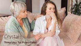  Presentation with mom crying - Presentation theme with worried-aged-mother-embracing-comforting background and a coral colored foreground
