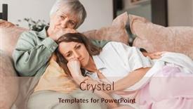  Presentation with someone crying - Presentation theme having worried-aged-mother-embracing-comforting background and a coral colored foreground