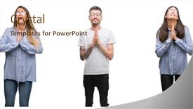  Presentation with business team join hands white - Audience pleasing theme consisting of worried asking for forgiveness religion backdrop and a cream colored foreground