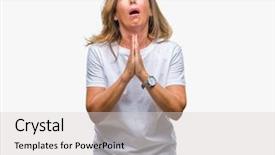  Presentation with emotions face speech - PPT theme featuring worried asking for forgiveness religion background and a  colored foreground