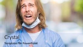  Presentation with long hair man - PPT layouts consisting of worried asking for forgiveness religion background and a light blue colored foreground