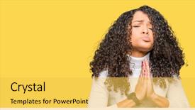  Presentation with curly hair - Presentation with worried asking for forgiveness religion background and a yellow colored foreground