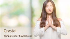  Presentation with woman praying over bible - PPT layouts with worried asking for forgiveness religion background and a lemonade colored foreground