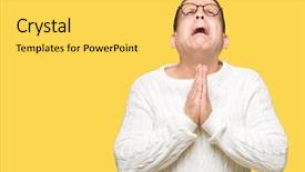  Presentation with praying hands - Colorful slide deck enhanced with worried asking for forgiveness religion backdrop and a yellow colored foreground