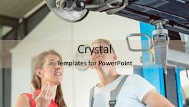  Presentation with female mechanic - Slides enhanced with car in a modern automobile background and a soft green colored foreground