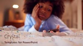  Presentation with phone - Presentation design featuring worried-boy-in-bedroom-lying background and a soft green colored foreground