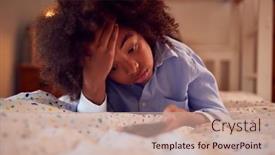  Presentation with phone - Slide deck consisting of worried-boy-in-bedroom-lying background and a coral colored foreground