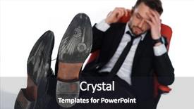  Presentation with unique red chair - Slide set with worried businessman sitting in a red office chair chatting on his mobile phone and running his hands through his hair in anxiety isolated on white background and a dark gray colored foreground