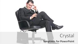  Presentation with office chair - PPT theme having worried businessman sitting in an office chair isolated on a white background background and a white colored foreground
