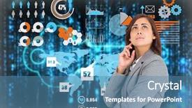  Presentation with blue - Colorful PPT theme enhanced with worried businesswoman against glowing blue backdrop and a teal colored foreground