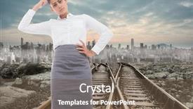  Presentation with railway tracks - Presentation design having worried-businesswoman-against-railway-tracks background and a violet colored foreground