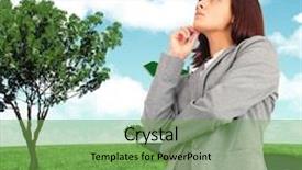  Presentation with horizon - Slide deck with worried businesswoman against road leading out to the horizon background and a seafoam green colored foreground