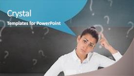  Presentation with bubble - Audience pleasing PPT theme consisting of worried businesswoman against speech bubble backdrop and a teal colored foreground