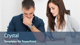  Presentation with financial budget - Amazing PPT theme having worried couple calculating financial budget backdrop and a ocean colored foreground