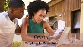  Presentation with laptop - Slide set consisting of worried-couple-using-laptop background and a coral colored foreground