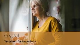  Presentation with elderly - PPT layouts enhanced with worried-elderly-woman-looking background and a gold colored foreground
