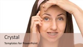  Presentation with fake braces - Slides enhanced with worried girl with braces squeezing background and a  colored foreground