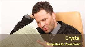  Presentation with reading - Slide deck enhanced with worried handsome business man reading background and a  colored foreground