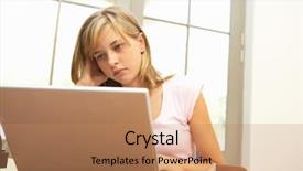  Presentation with teenage girl - Presentation theme with internet dangers - worried looking teenage girl using background and a coral colored foreground
