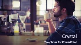  Presentation with cafe - PPT theme consisting of worried man drinking a coffee background and a wine colored foreground